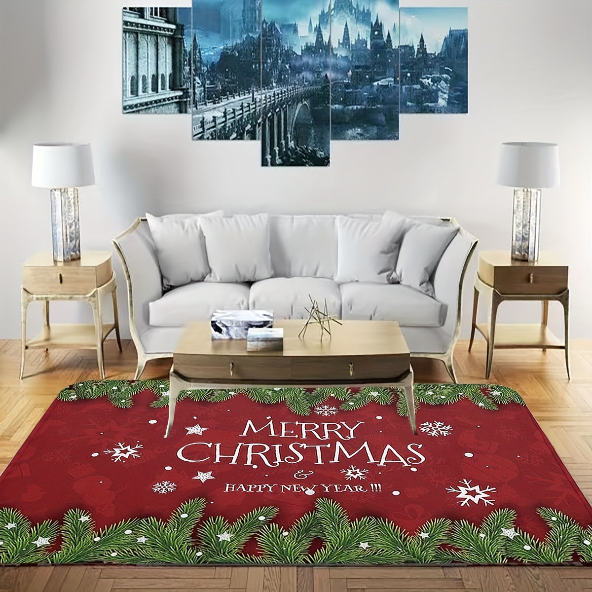 MERRY CHRISTMAS Kitchen Rug Flannel Living Room Carpet Mat