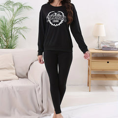 Letter Print Lounge Set Crew Neck Top & Elastic Waistband Pants
