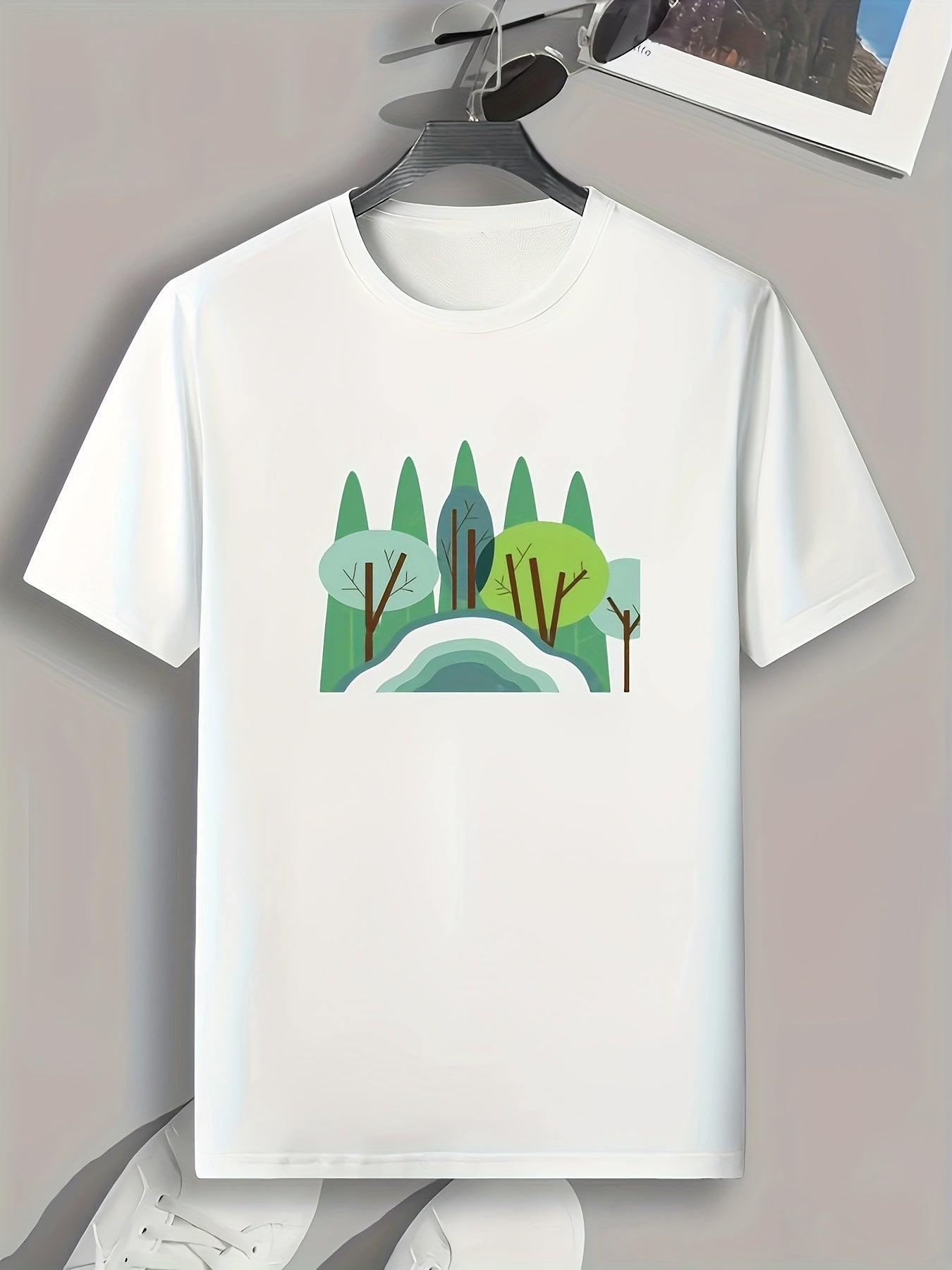 Cartoon Style Forest Pattern Print Men's Sports T-shirt