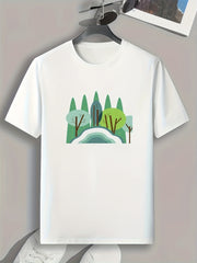 Cartoon Style Forest Pattern Print Men's Sports T-shirt