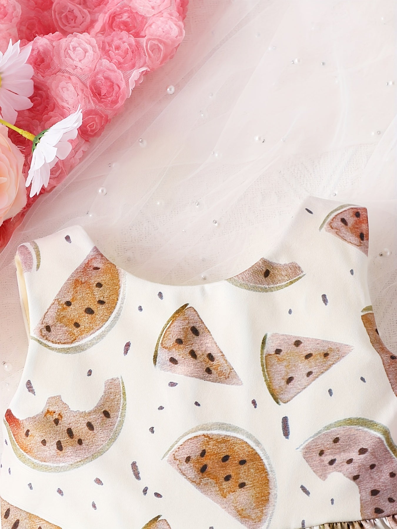 2pcs Watermelon Print Sleeveless Dress & Headband Set for Baby Girls