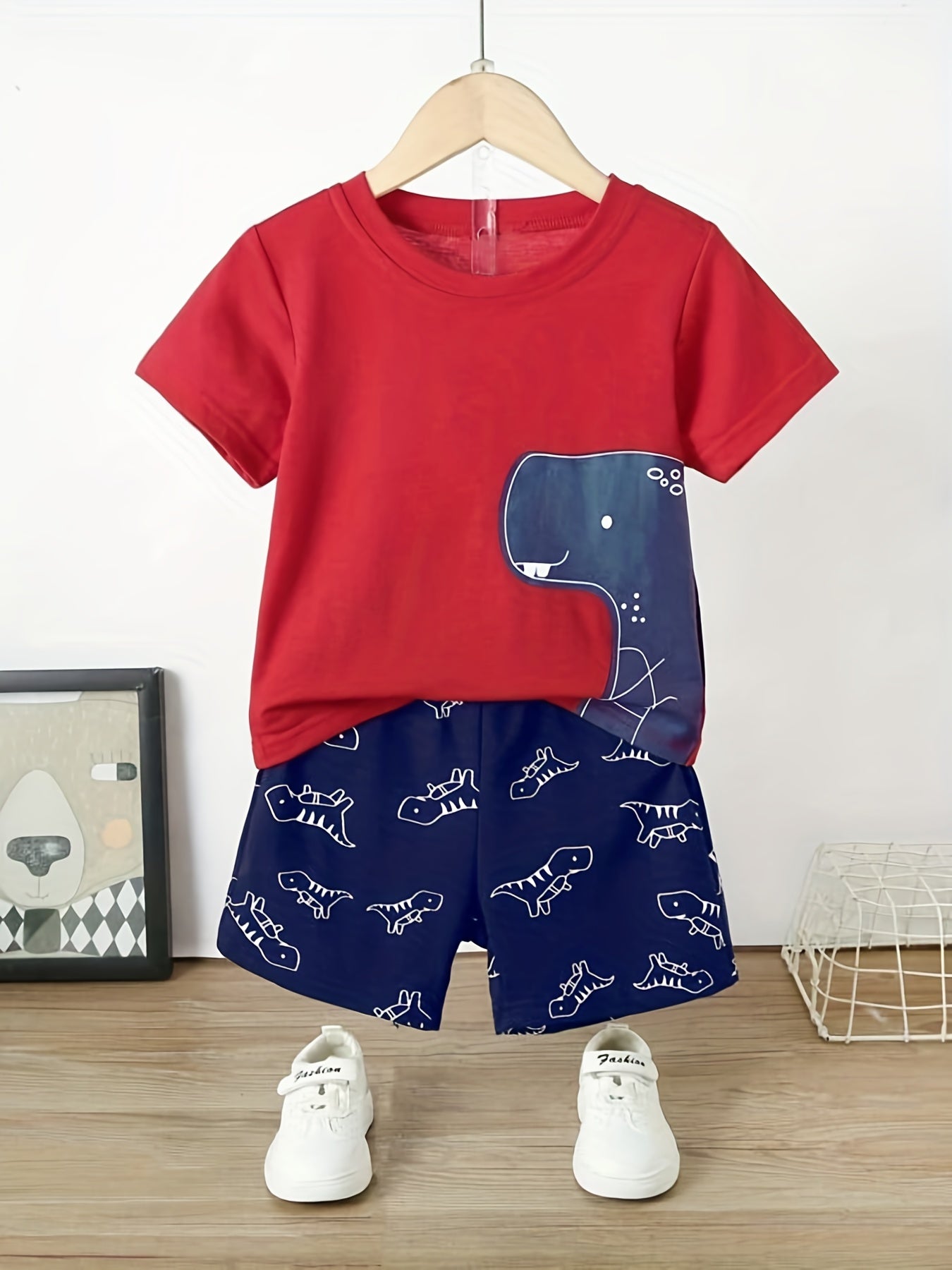 Boys Dinosaur Print Tee & Shorts Set Kids Summer Clothes