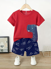 Boys Dinosaur Print Tee & Shorts Set Kids Summer Clothes