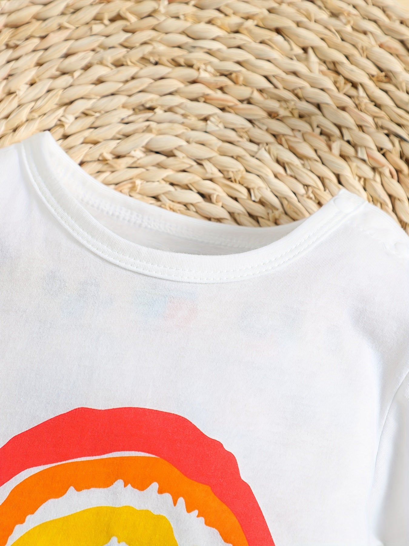 Baby Girls Cotton Short Sleeve Romper With Rainbow Print