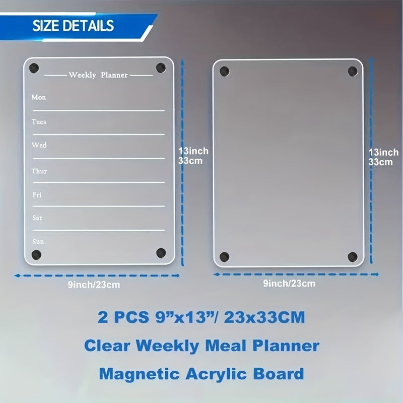 2pcs 9 x13 Clear Weekly Meal Planner Magnetic Acrylic Board