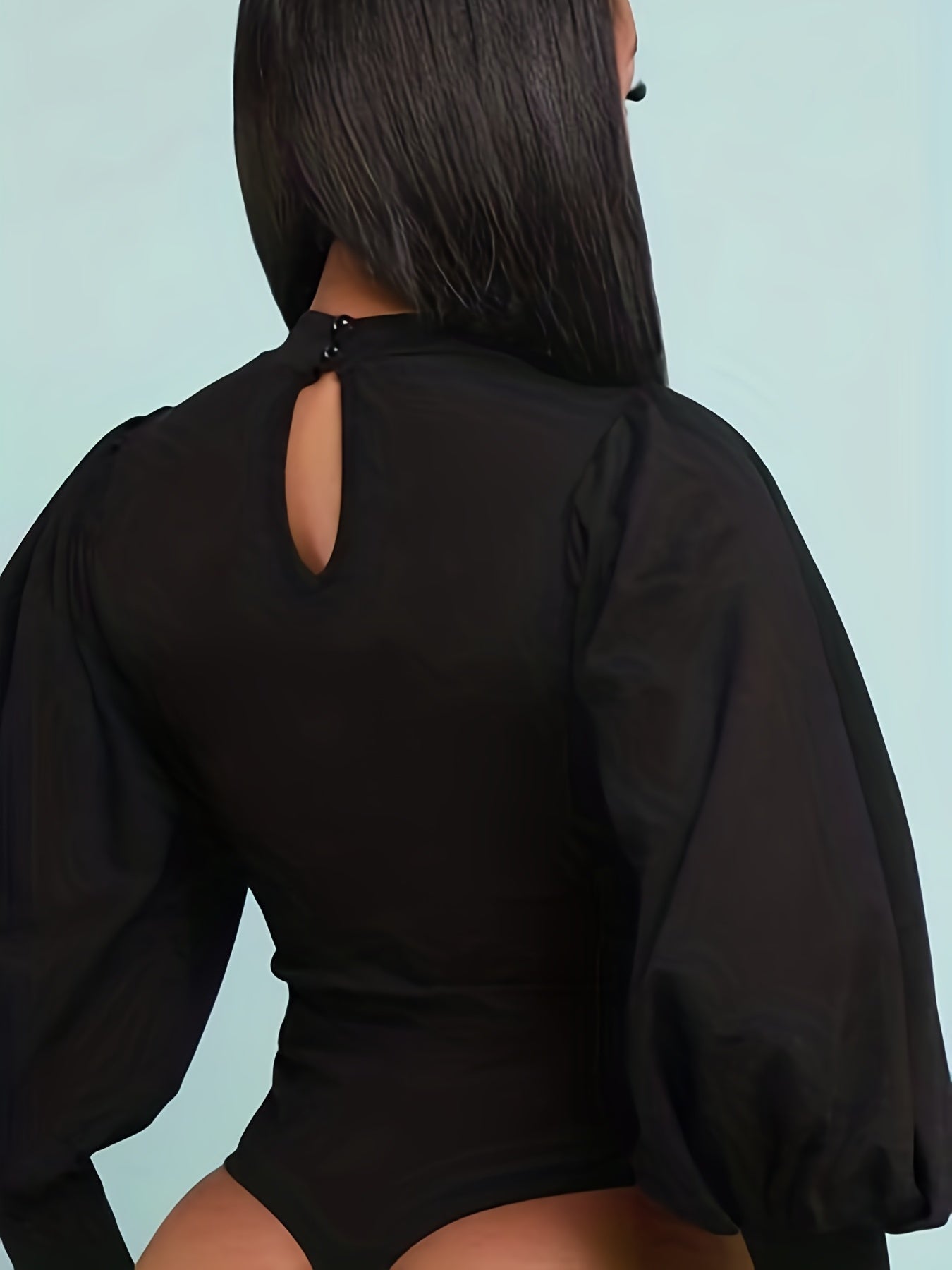 Slim Mock Neck Bodysuit Lantern Sleeve Spring/Fall