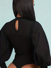Slim Mock Neck Bodysuit Lantern Sleeve Spring/Fall