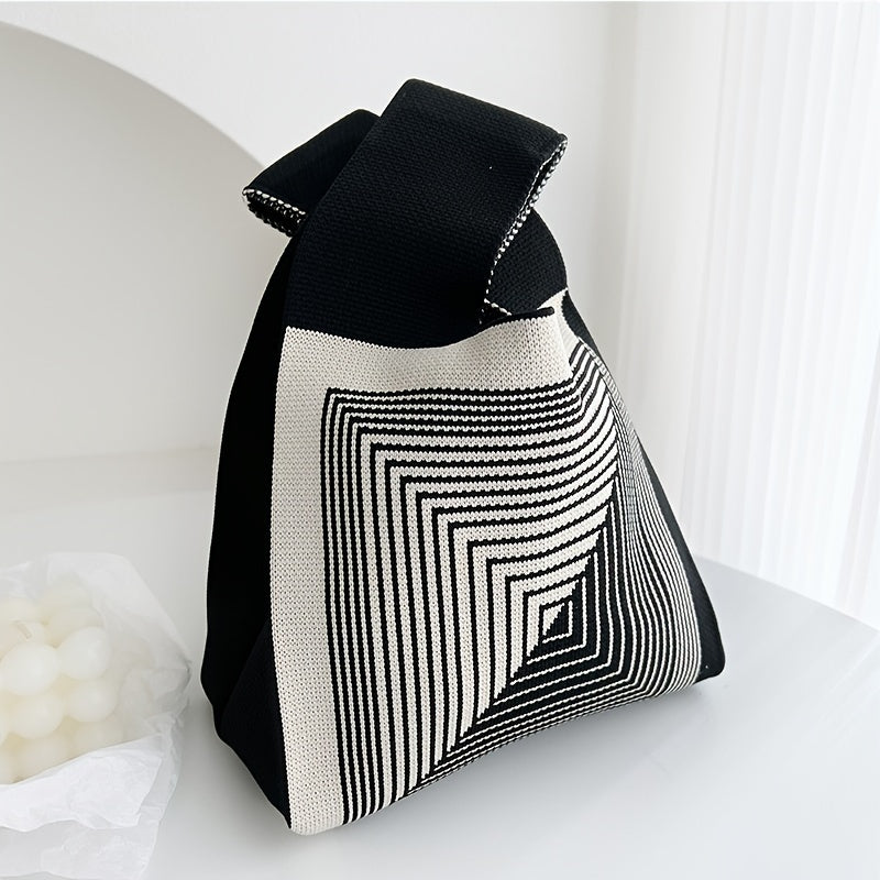 Checkerboard Tote Bag Casual Knit Handbag for Travel Gym & Outdoor Sports
