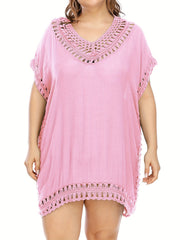 Solid Hollow Out Cover Ups Women's Plus Sexy Round Neck