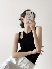 2pcs Solid Cami Tops Hollow Out Slim Top Women's Lingerie