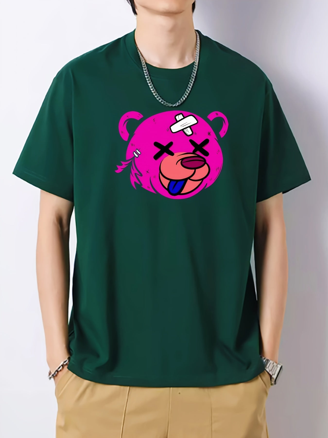Men's Bear Head Print T Shirt Short Sleeve Casual Top