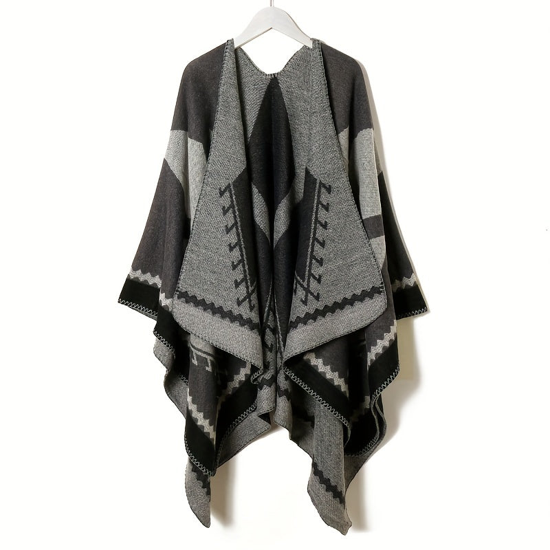 Vintage Jacquard Large Shawl Cashmere Cape Scarf Blanket Poncho