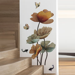 Chinese Style Lotus Carp Wall Sticker, Home Decoration, Waterproof, Removable