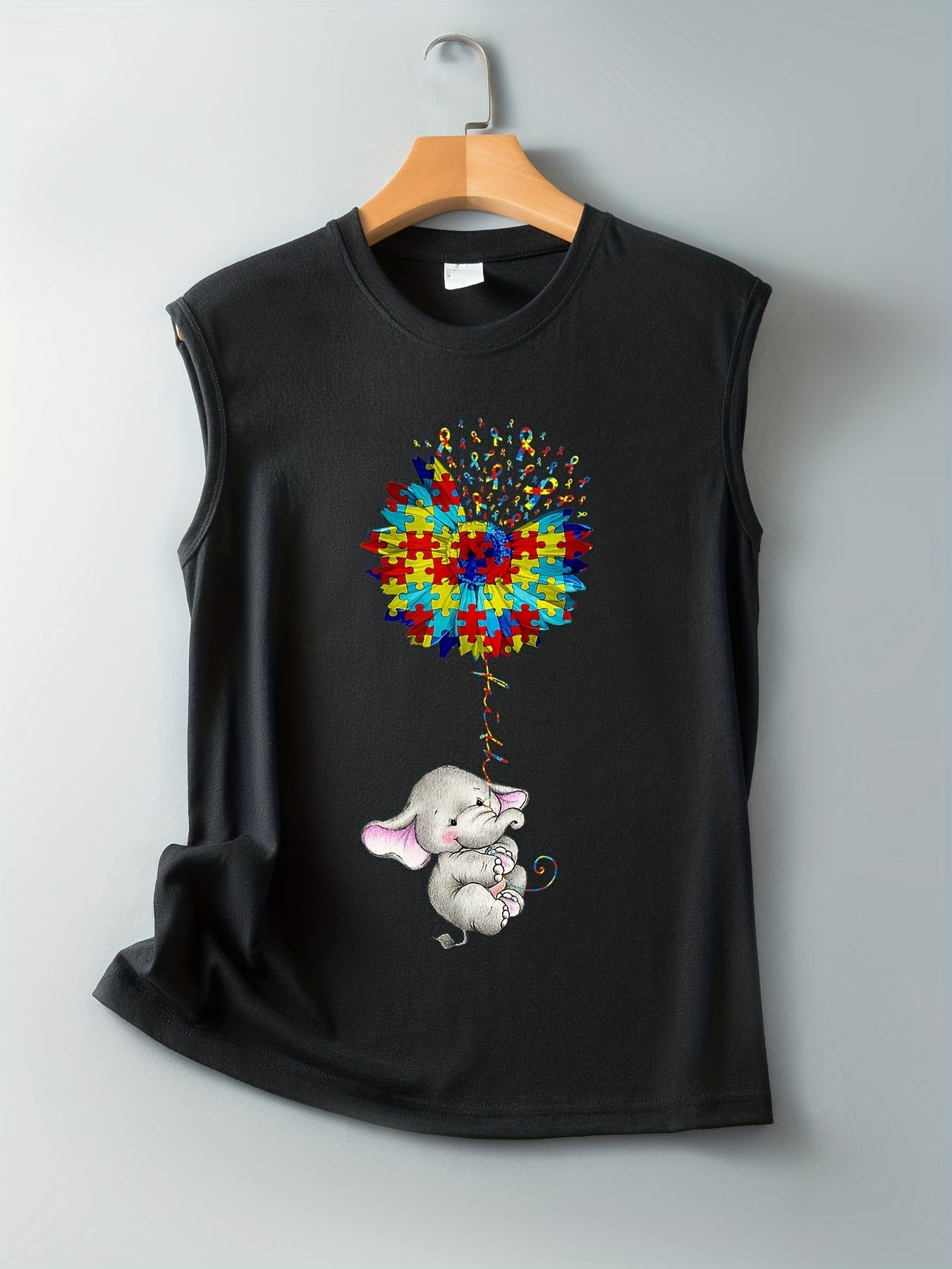 Elephant Print Sleeveless Tank Top for Summer Women's Clothing