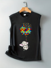 Elephant Print Sleeveless Tank Top for Summer Women's Clothing