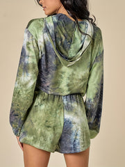 Women's Plus Tie Dye Hooded Crop Sweatshirt & Shorts Set