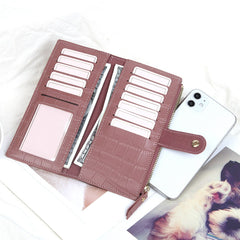 Bi Fold Long Wallet with Phone Pocket & Card Slots - Women's Faux Leather