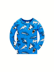 Boys 2pcs Pajamas Cotton Long Sleeve Round Neck Pullover Top & Pants