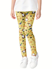 Girls' Thanksgiving Leggings with Turkey Pumpkin Dwarf Pattern