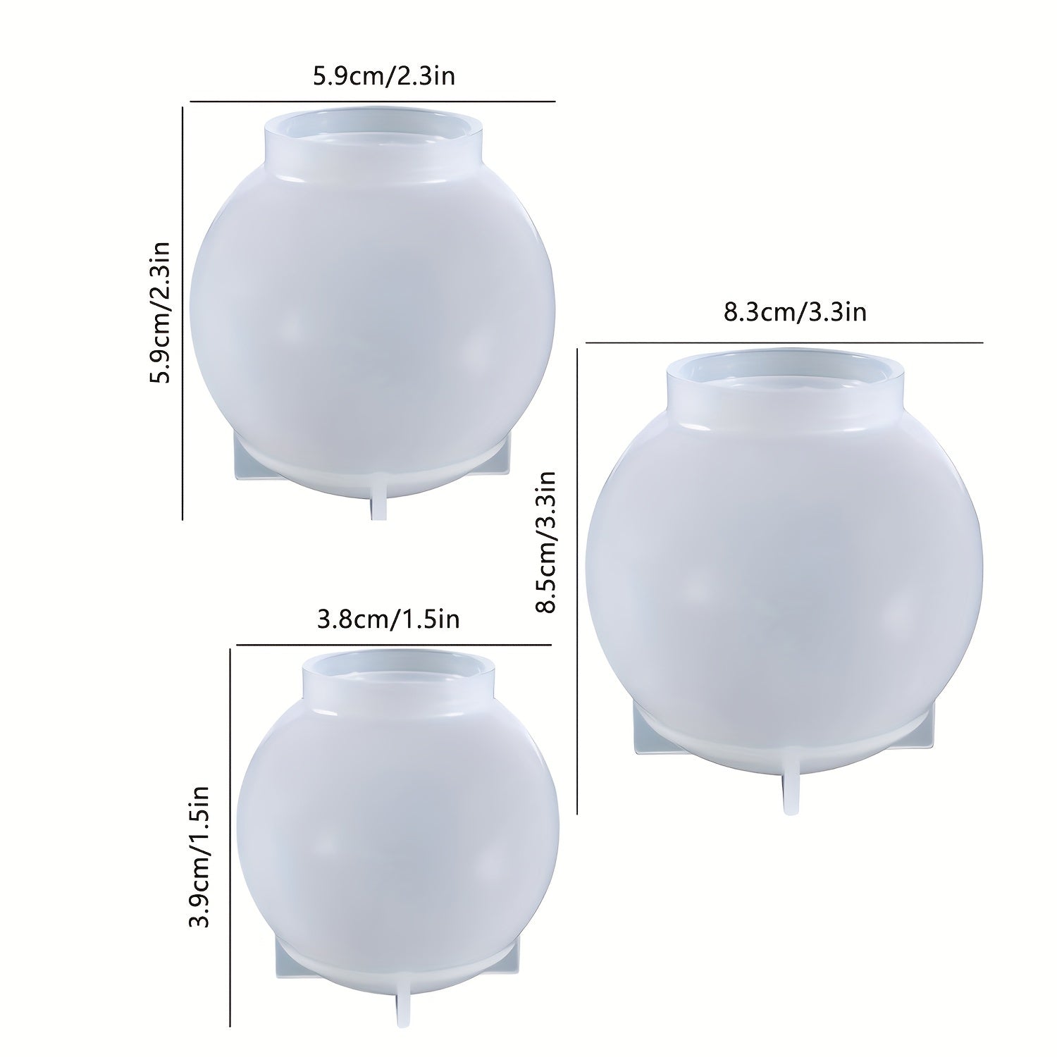 3PCS Round Ball Silicone Resin Mold for Flower Preservation