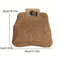 Vintage Straw Handbag Women's Woven Summer Beach Bag Knitted Tote for Holiday