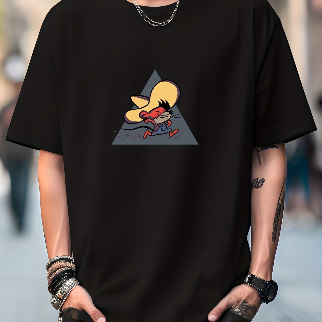 Mouse Print Men's Graphic Crew Neck T-shirt for Summer