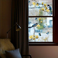 Reusable Double sided Visual Glass Window Sticker Birds Flowers Wall Sticker