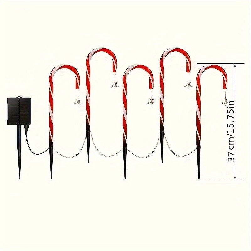 5pcs Solar Candy Cane Outdoor Decor Lights