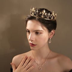 Crystal Tiara Golden Rhinestone Bridal Crown