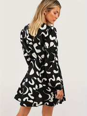 Graffiti Print Long Sleeve Dress with Belt