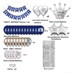 36pcs Navy Silvery Happy Birthday Party Decorations Set For Men Boys Women Girls