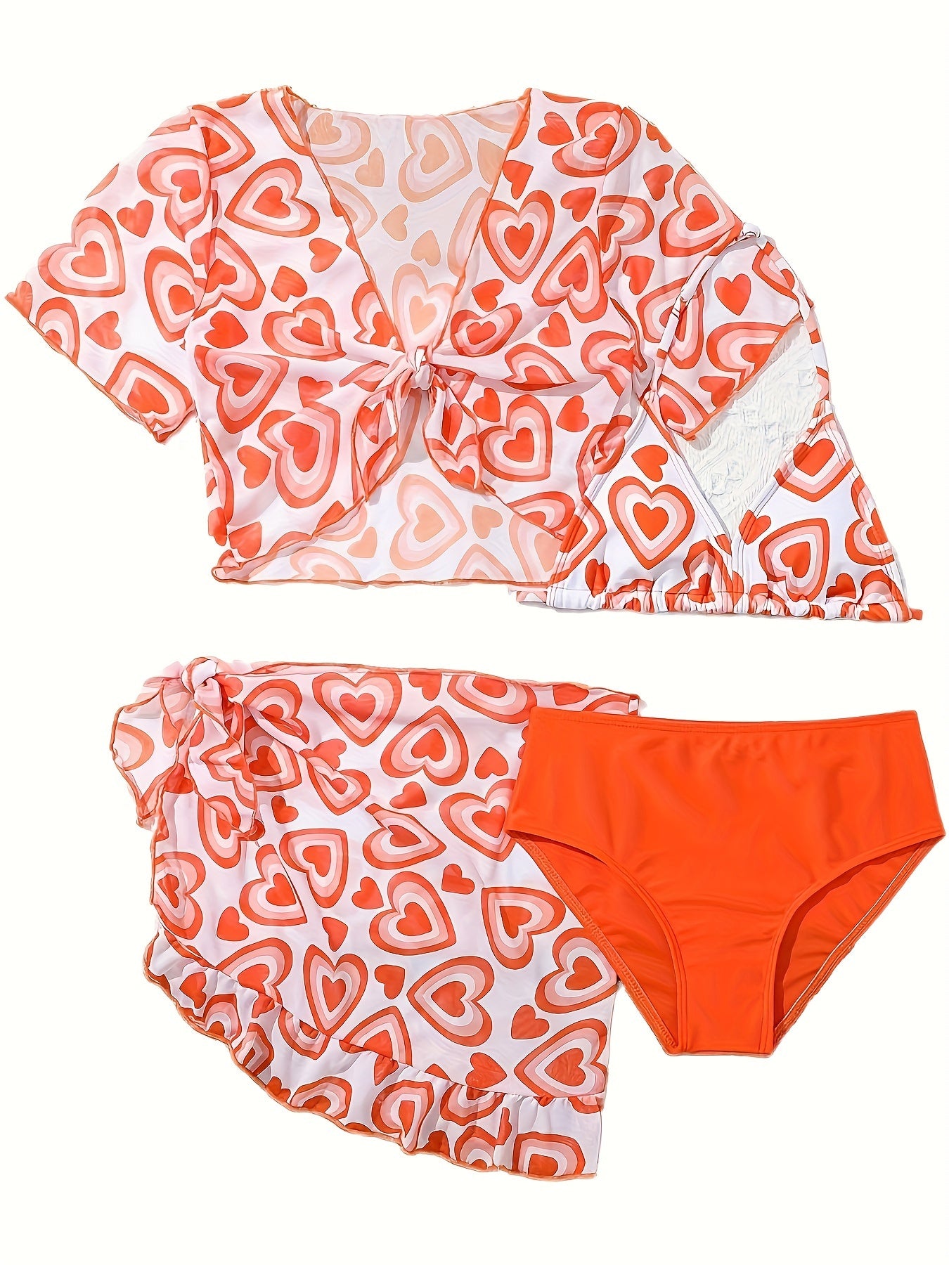 Girls Heart Pattern Swimsuit Set - Sweet Bathing Suit