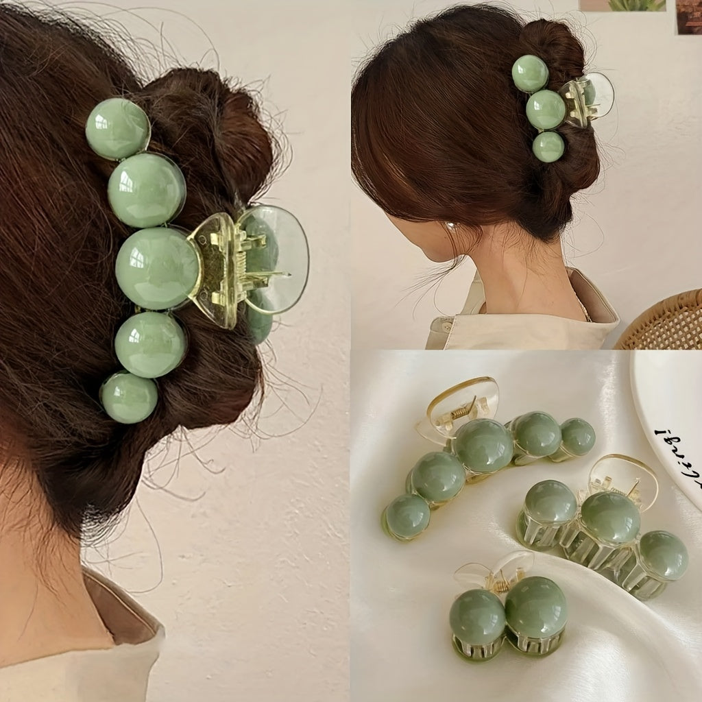 Green Beads Hair Claw Transparent Shark Claw Ponytail Holder Hair Accessories