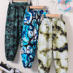 3pcs Boys Tie Dye Smiling Dinosaur Print Jogger Sports Pants
