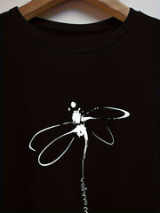 Dragonfly Print Long Sleeve Round Neck Tee Dress