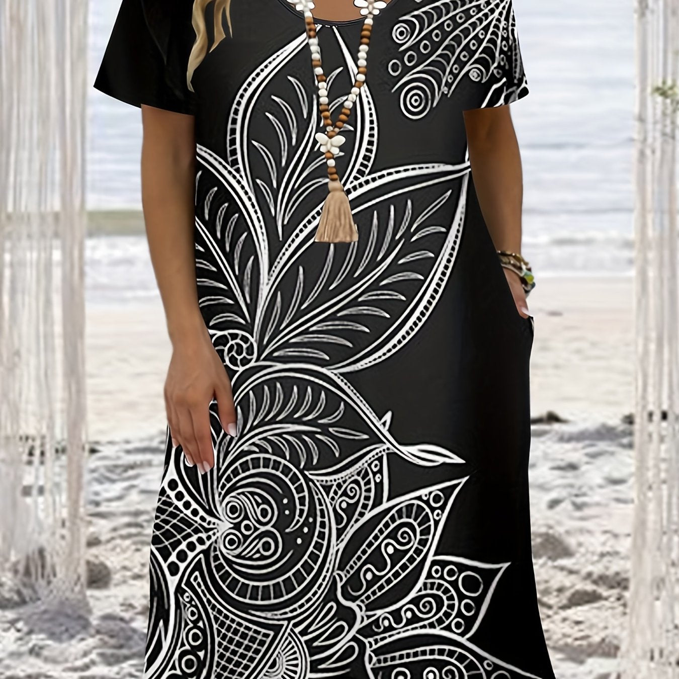 Floral Print Short Sleeve Casual Dress With Pockets