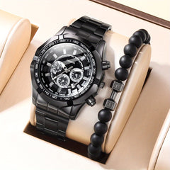 Boys Alloy Steel Band Quartz Watch & Bangle Set