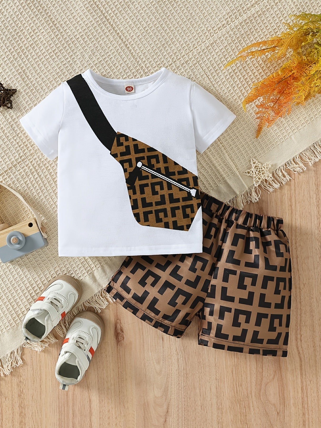 Boys Crossbody Bag Print T-shirt & Shorts Set