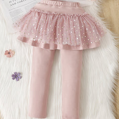 Girls Footless Leggings With Mesh Tutu Ruffle Skirt