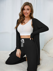 Waffle Lounge Set Long Sleeve Robe & Tank Top & Pants Women's Loungewear