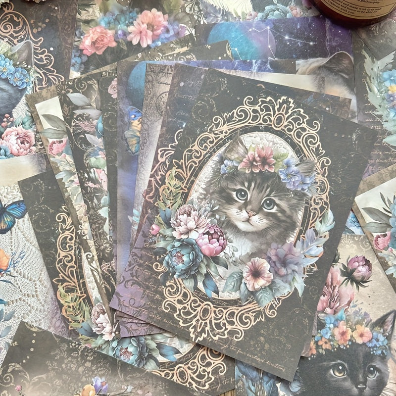 30 Sheets Cat Material Paper Scrapbook Paper For Junk Journal Cardstock Paper