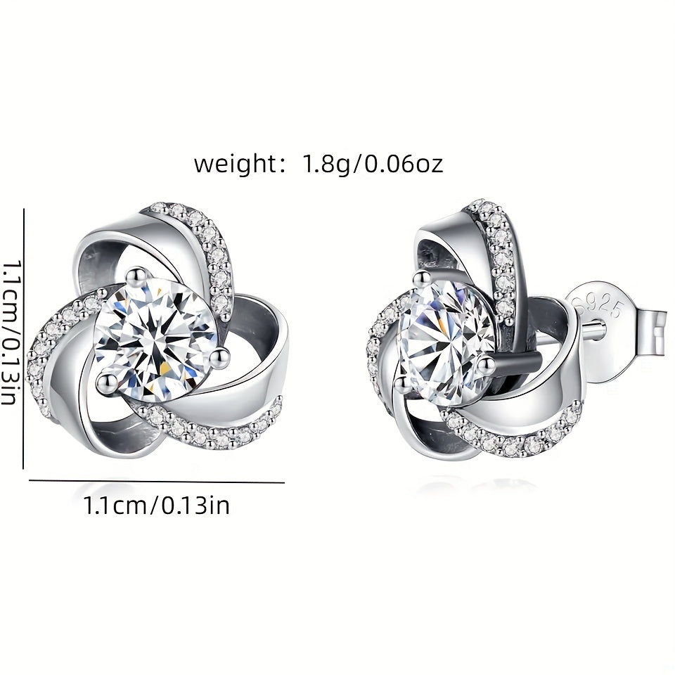 925 Silver Hypoallergenic Stud Earrings Triangle Braided Style Jewelry
