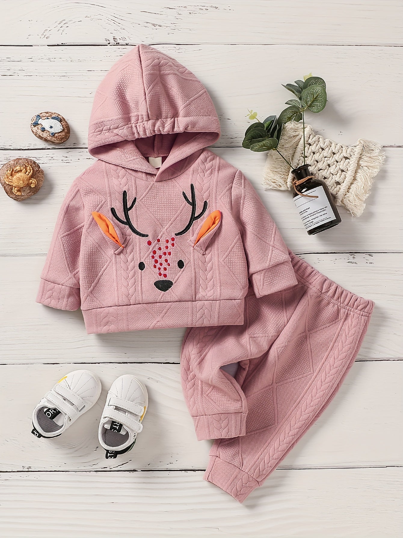 Christmas Baby Deer Hooded Sweatshirt & Pants Creamy