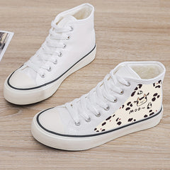 Cow Print Plush Lined Thermal Chunky Canvas Sneakers