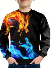 Fire & Water Dragon Print Kid's Sweatshirt Unisex Pullover