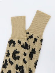Leopard Pattern Knitted Sweater V Neck Long Sleeve Fall Winter Women's Clothing