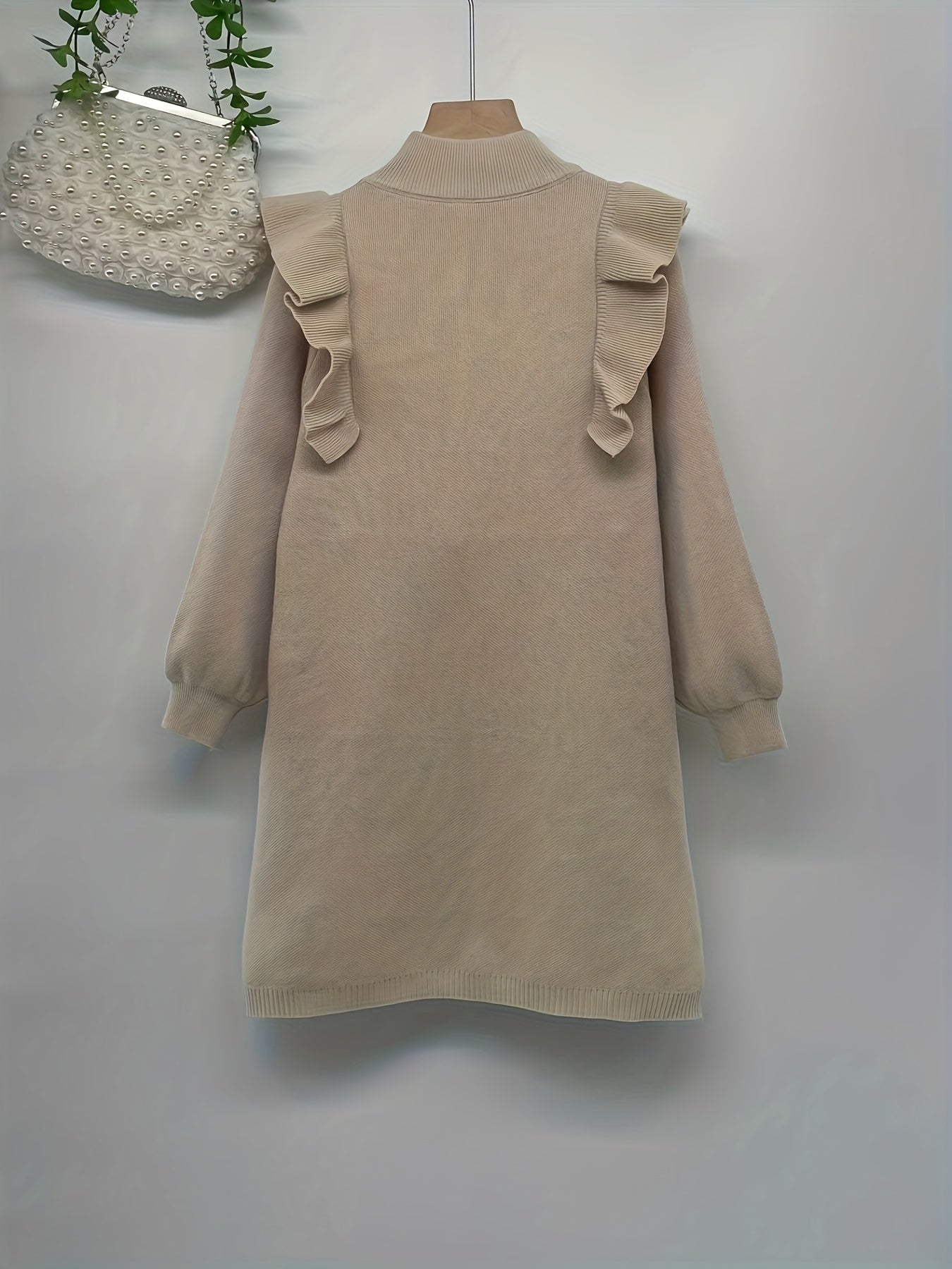 Girl's Sweater Knit Dress Ruffle Long Sleeve Warm Casual Dress