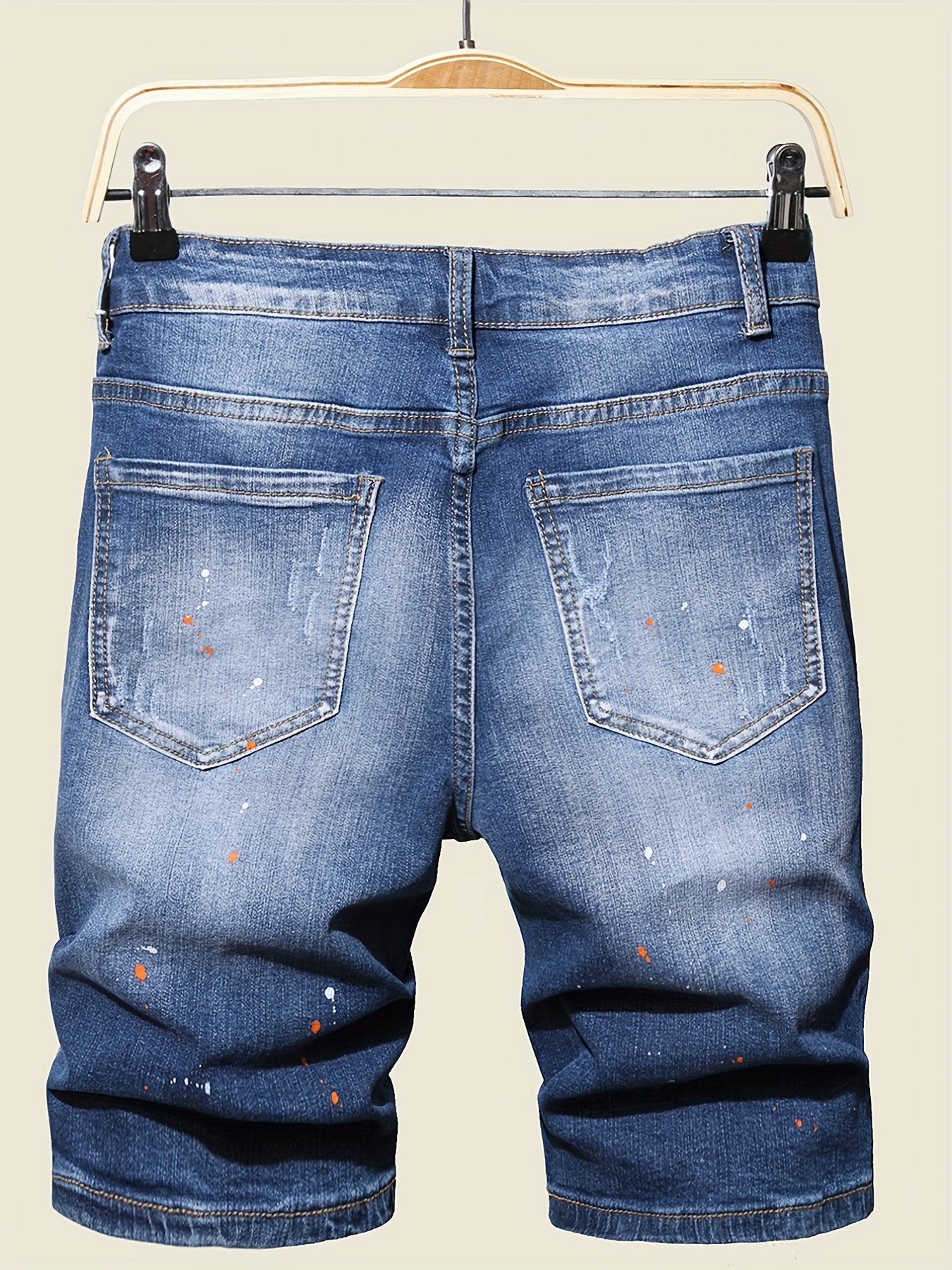 Splatter Dot Slim Fit High Stretch Denim Shorts Men's Summer Shorts