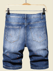 Splatter Dot Slim Fit High Stretch Denim Shorts Men's Summer Shorts