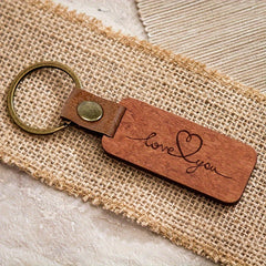 Rosewood PU Leather Keychain Keyring with Engraved Message